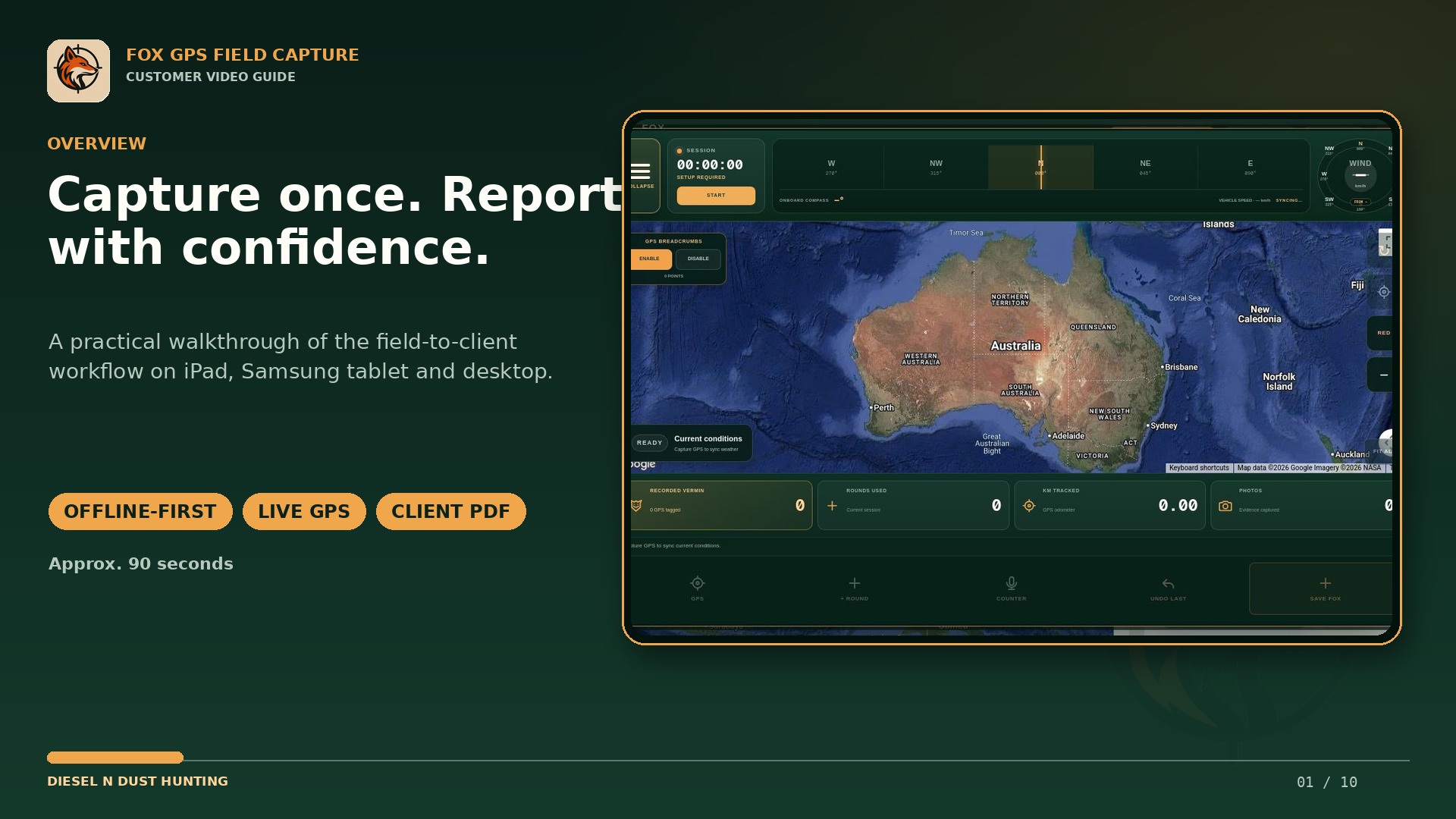 Fox GPS Field Capture full-screen map and field console